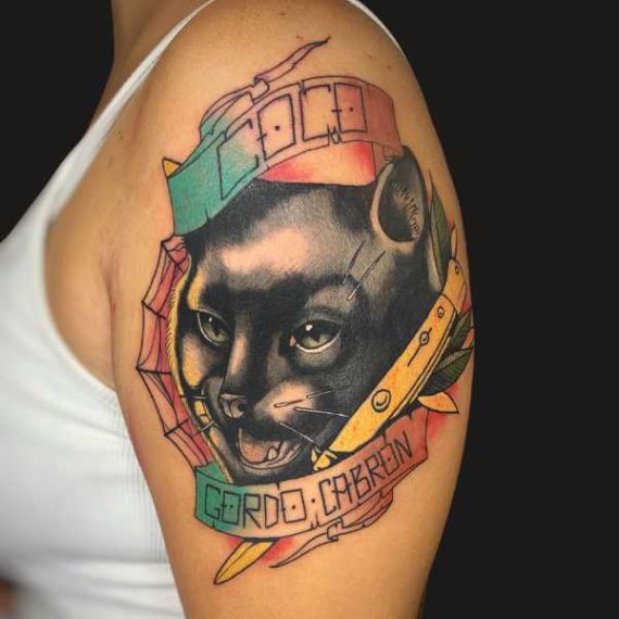 Tatuaje Neotradicional tatuaje neotradicional en Zaragoza gato barbarroja tattoo